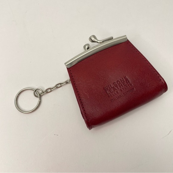 Wilsons Genuine Tan Leather Coin Purse Key Chain kiss Closure Vintage - Picture 6 of 10